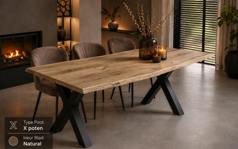 Eiken Boomstamtafel Stel Zelf Samen | Massief Eiken & Stalen Onderstellen